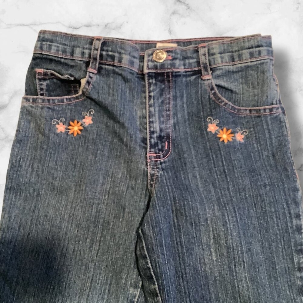 Denim Jeans Girls Size 5/6 Flare Floral Embroidery‎ Kidcore - Picture 12 of 14